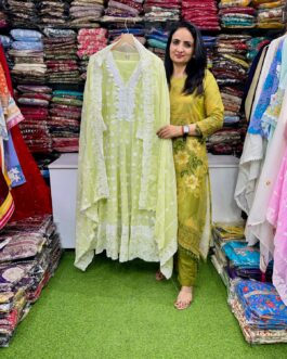 Mal  Cotton Chikankari Anarkali Set