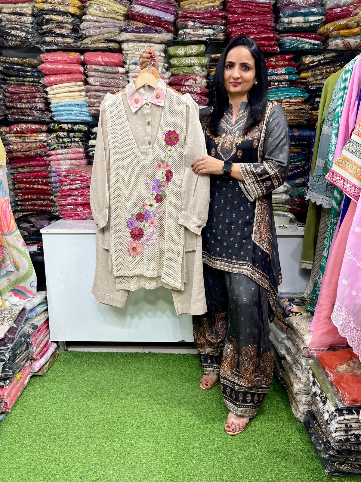 Premium Jute Embroidered Coord with Jacket