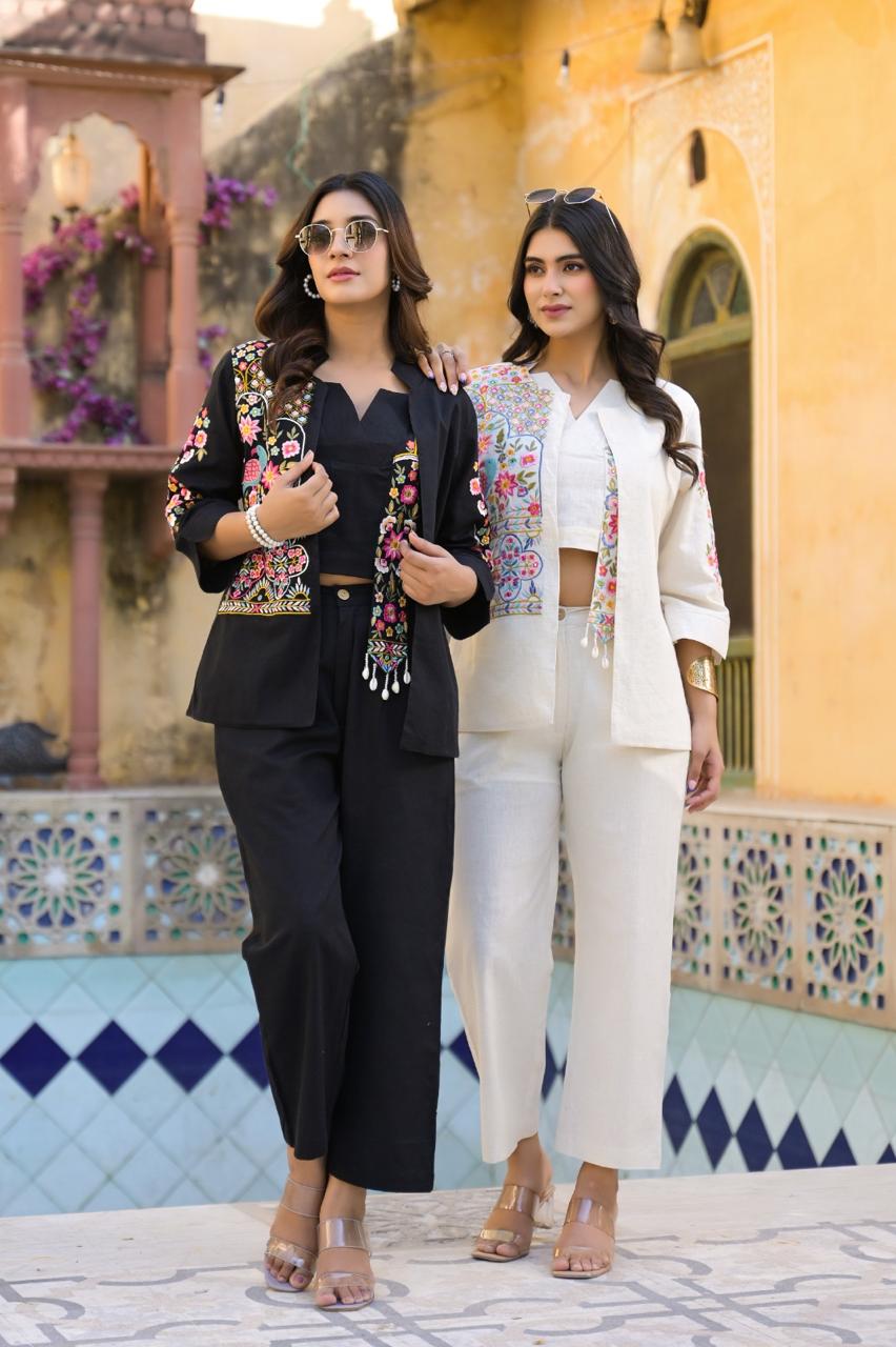 Premium Khadi Cotton 3 Peice Embroidered Coord Set