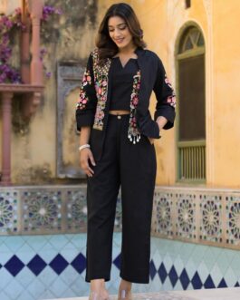 Premium Khadi Cotton 3 Peice Embroidered Coord Set