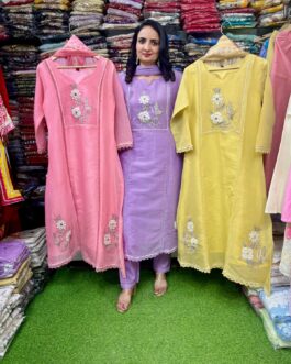 Premium Mal Chandheri A Line Embroidered Suit Set