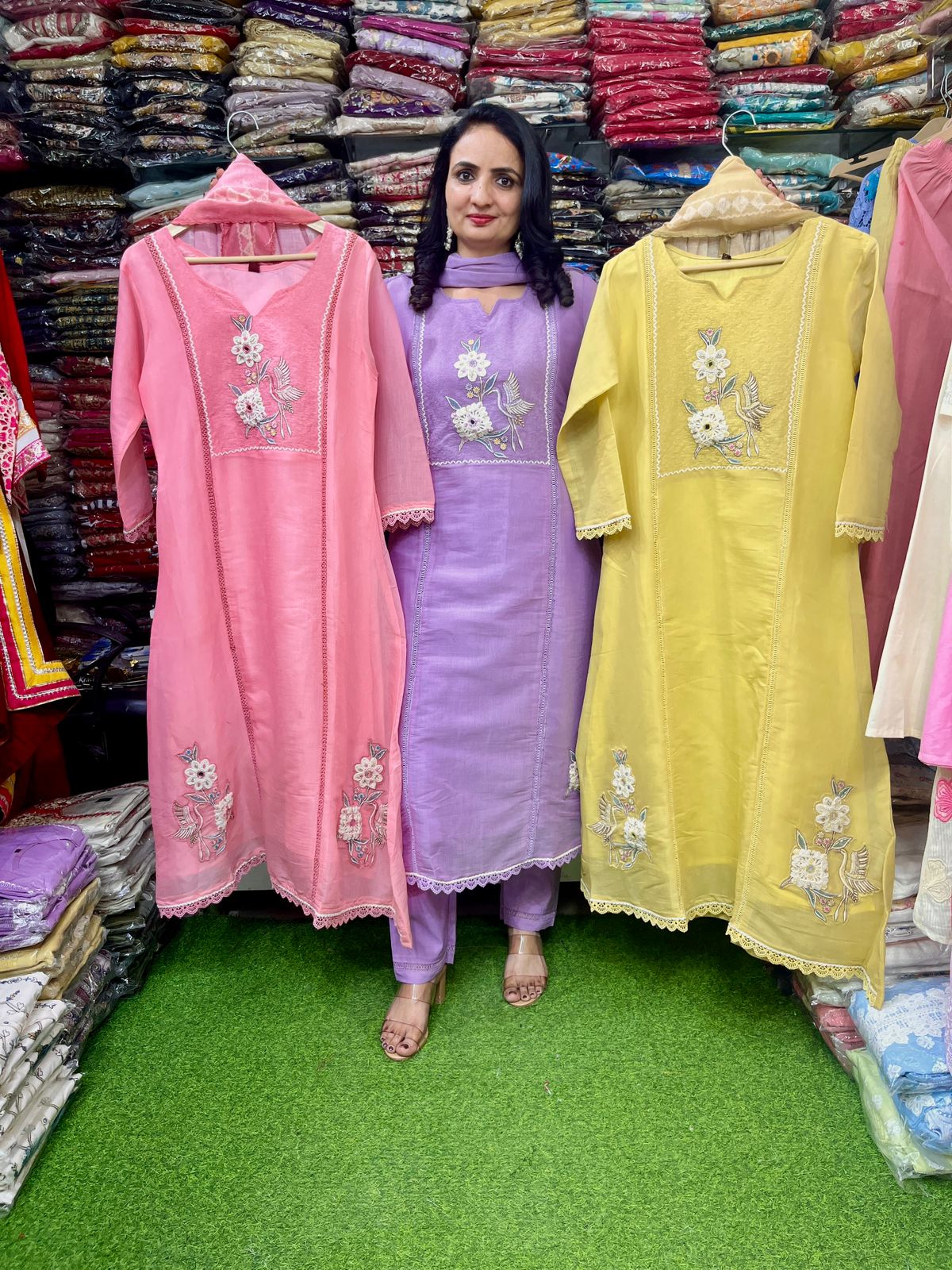 Premium Mal Chandheri A Line Embroidered Suit Set