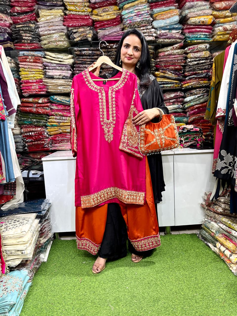 Premium Pure Crape Designer Set with Potli