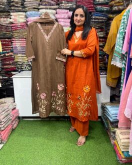 Pure Cotton A Line Embroidered Suit Set