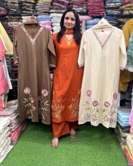 Pure Cotton A Line Embroidered Suit Set