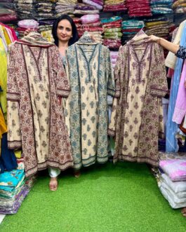 Pure Cotton Anarkali Set with Real Mirror Neck Embroidery