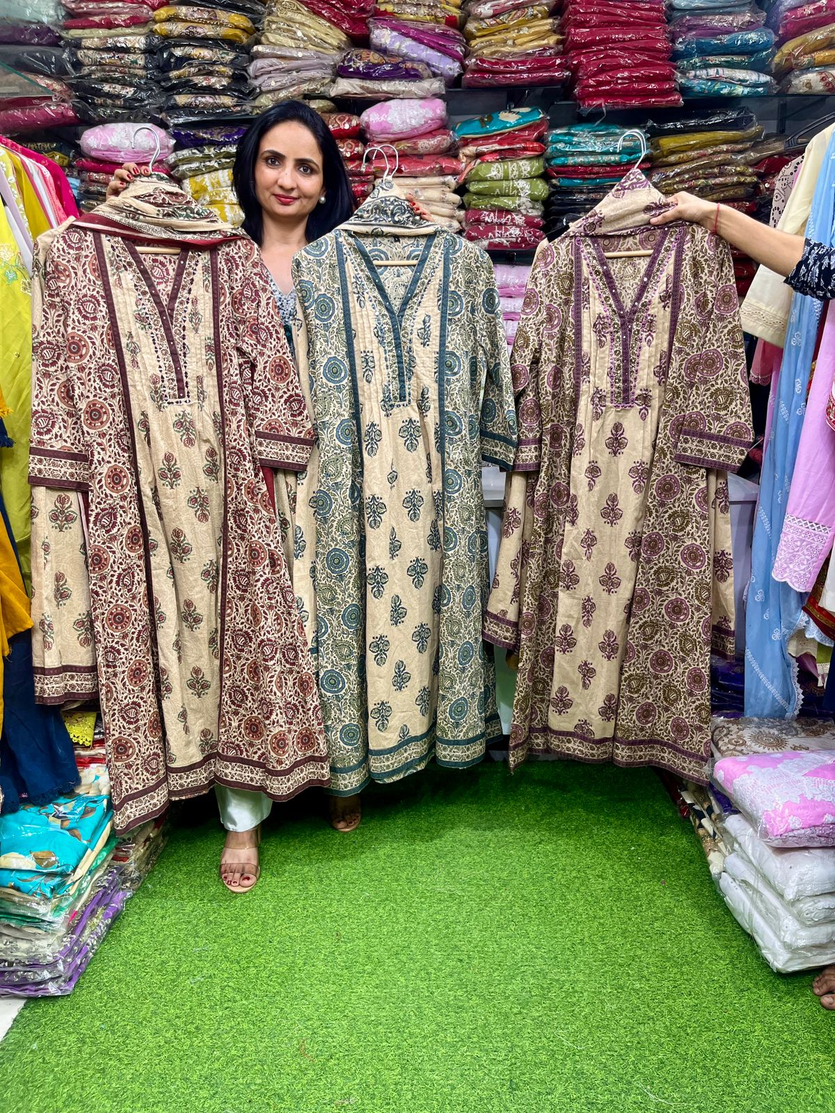 Pure Cotton Anarkali Set with Real Mirror Neck Embroidery