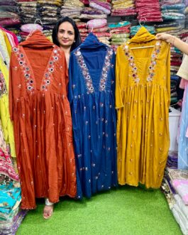 Pure Cotton Embroidered Anarkali Set