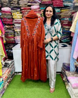 Pure Cotton Embroidered Anarkali Set