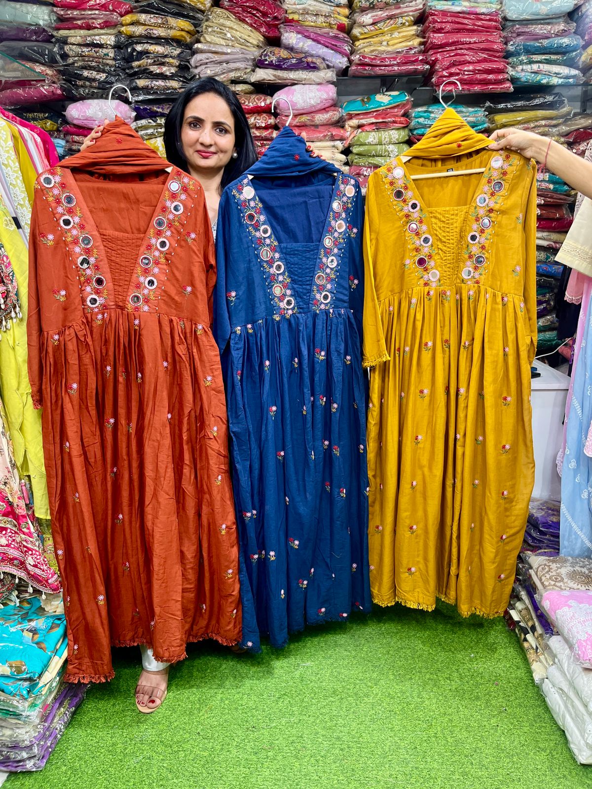 Pure Cotton Embroidered Anarkali Set