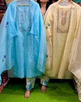 Pure Cotton Hakuba Embroidered Suit Set