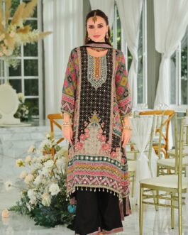 Pure Crape Black C Cut Suit Set