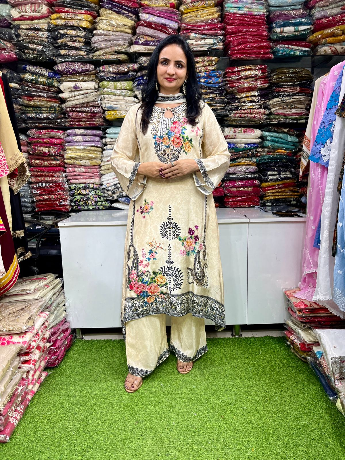 Pure Crape C Cut Designer Suit Set