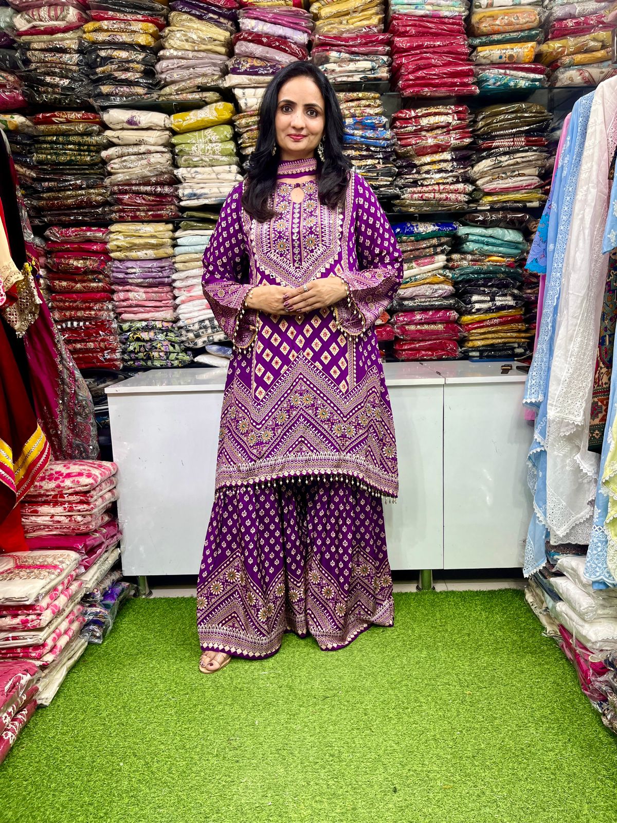 Pure Crape C Cut Sharara Suit Set - Image 2