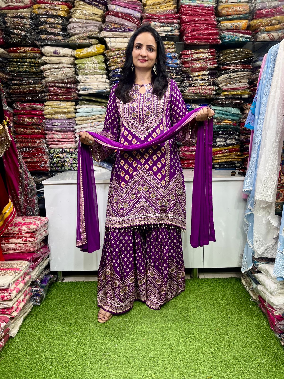 Pure Crape C Cut Sharara Suit Set - Image 4