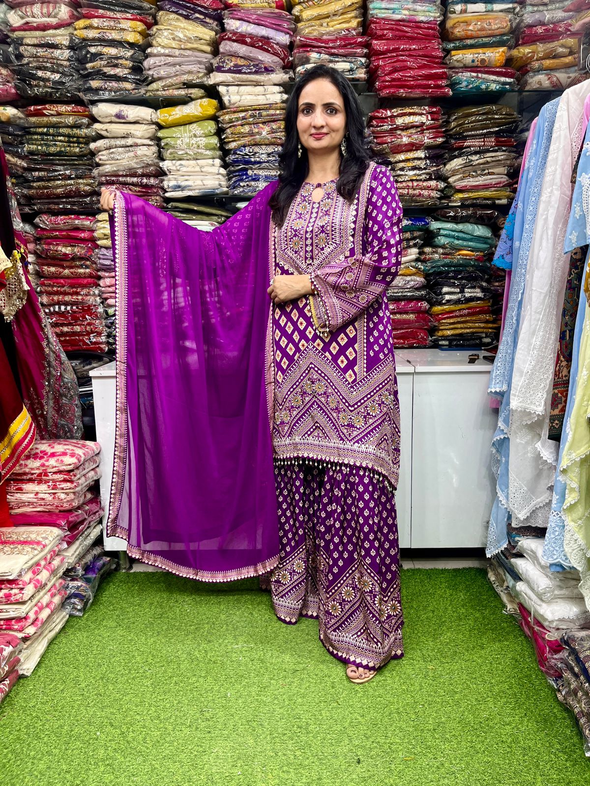 Pure Crape C Cut Sharara Suit Set