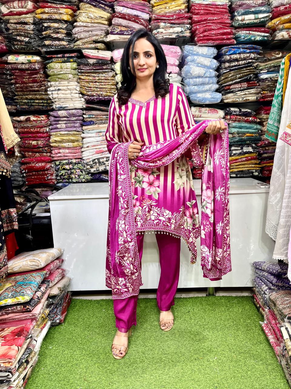 Pure Crape Designer C Cut Suit Set