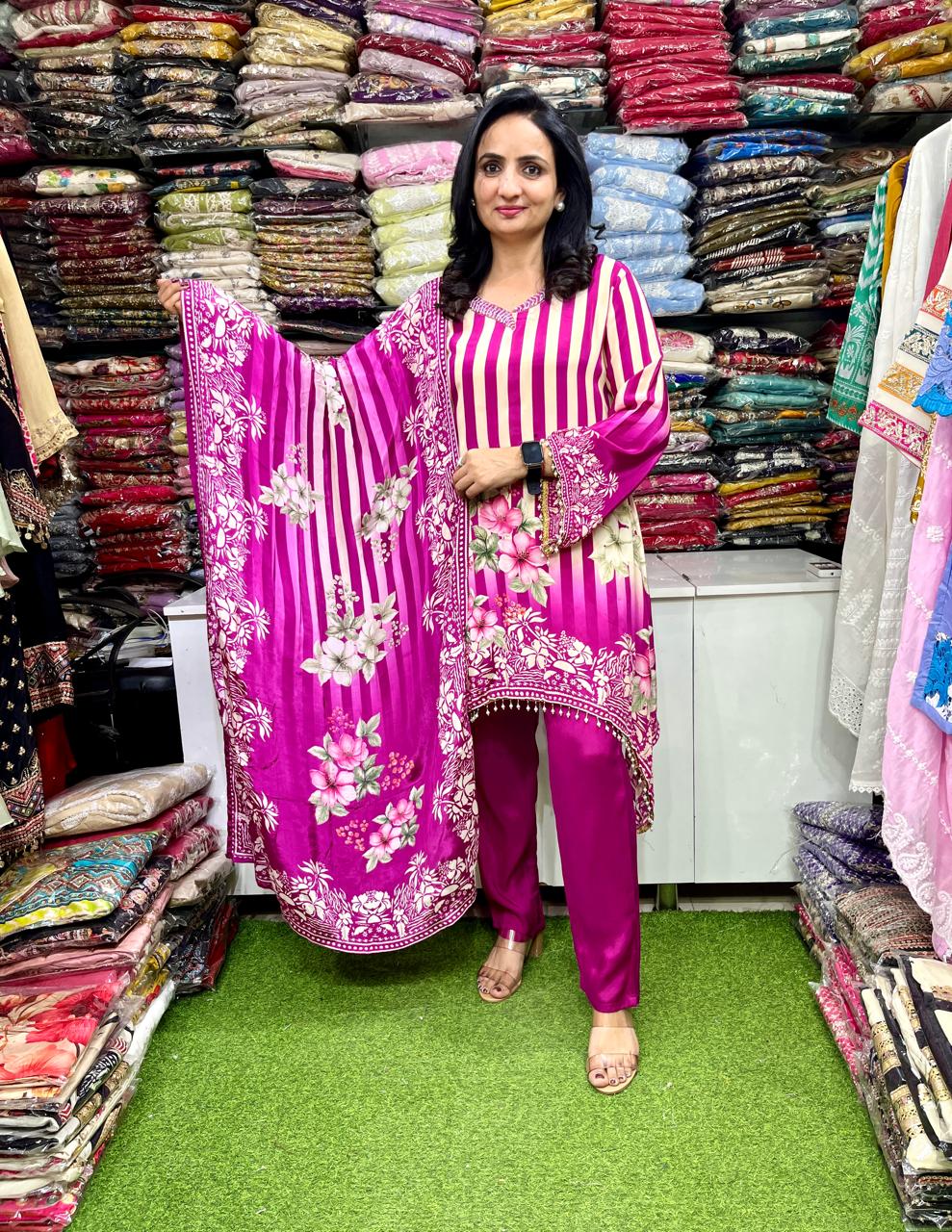 Pure Crape Designer C Cut Suit Set