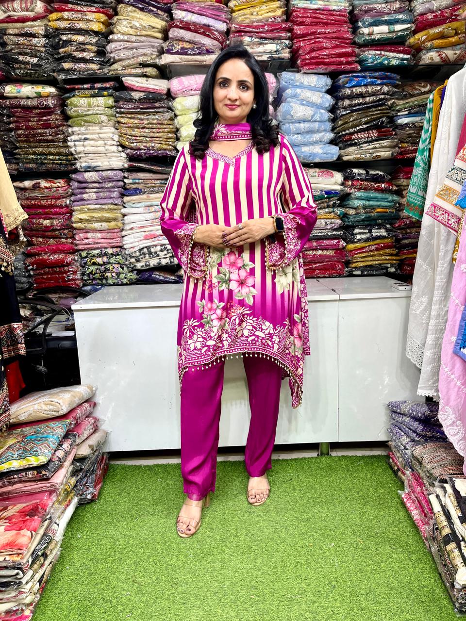 Pure Crape Designer C Cut Suit Set