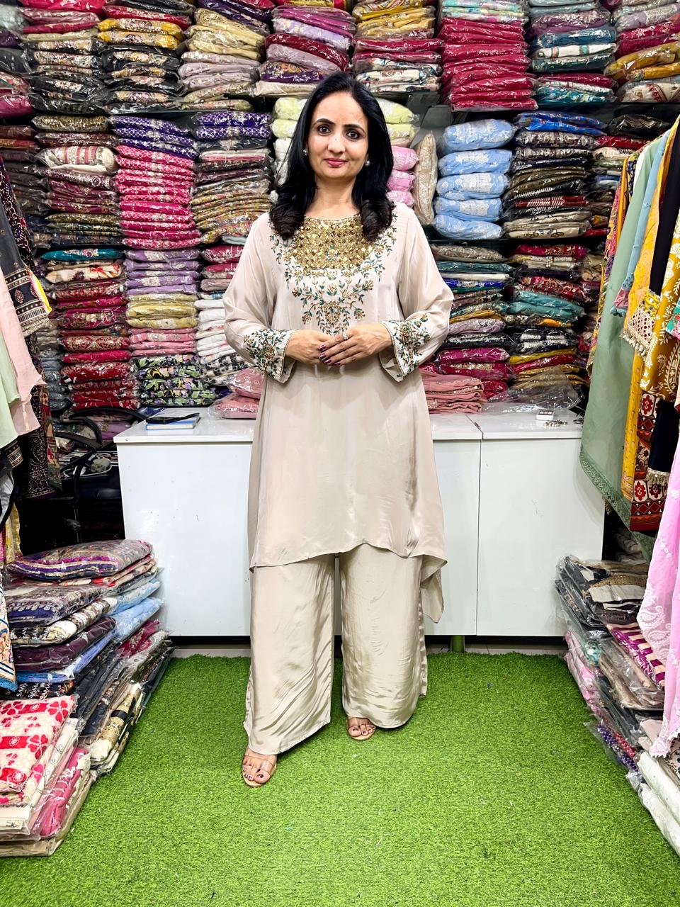 Pure Crape Designer Hand Embroidered Coord Set