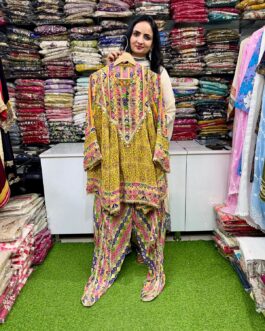 Pure Crape Designer Hand Embroidered Peplum with Tulip