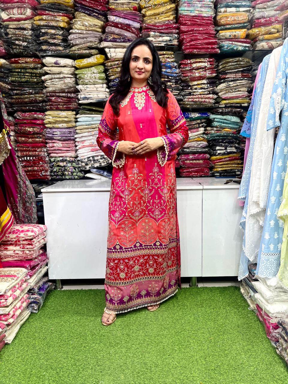 Pure Crape Designer Long Dress Set