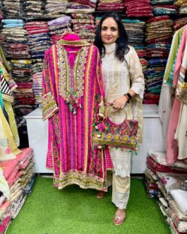 Pure Crape Designer Suit Set with Bag