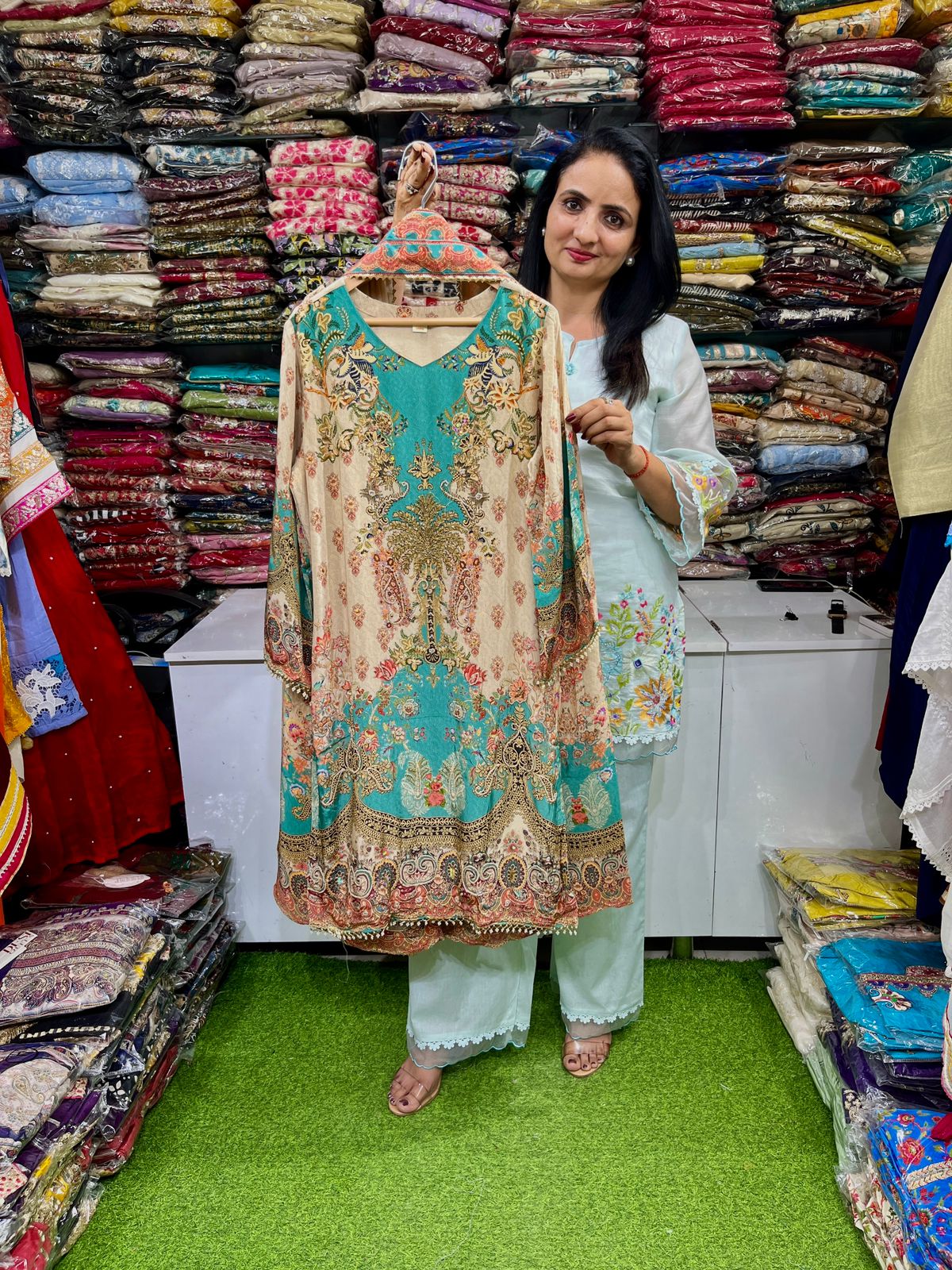 Pure Crape Digital Print Suit with Hand Embroidery