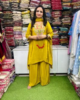 Pure Crape Embroidered C Cut Suit Set