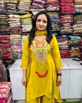 Pure Crape Embroidered C Cut Suit Set