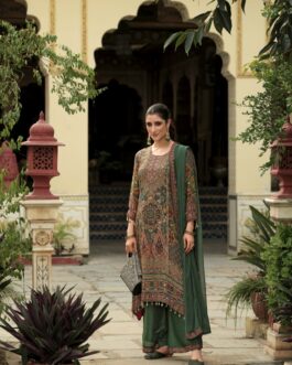 Pure Crape Green C Cut Suit Set