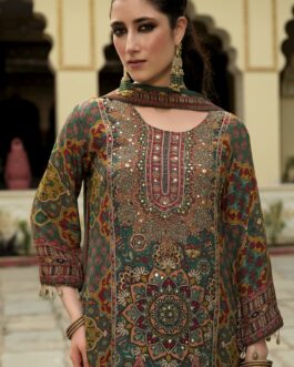 Pure Crape Green C Cut Suit Set