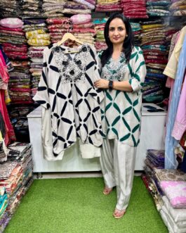 Pure Crape Beige Hand Embroidered Coord with Farshi