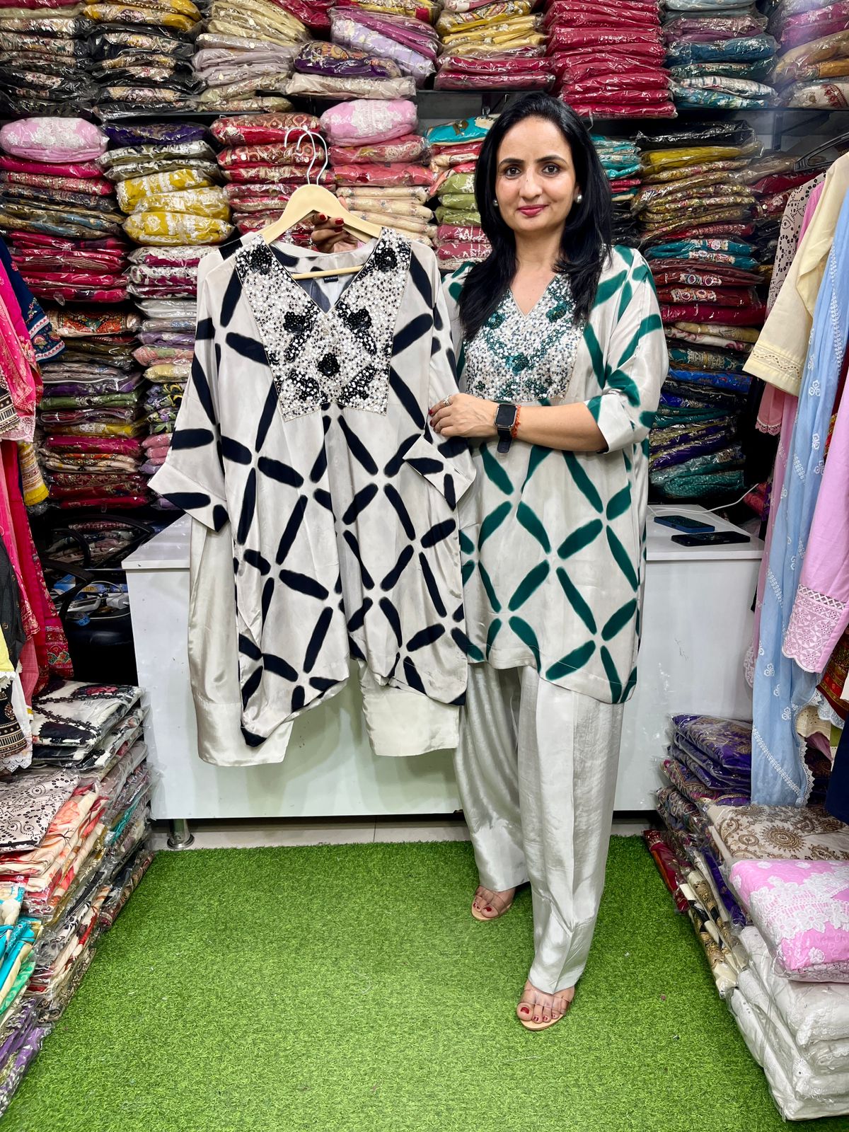 Pure Crape Beige Hand Embroidered Coord with Farshi