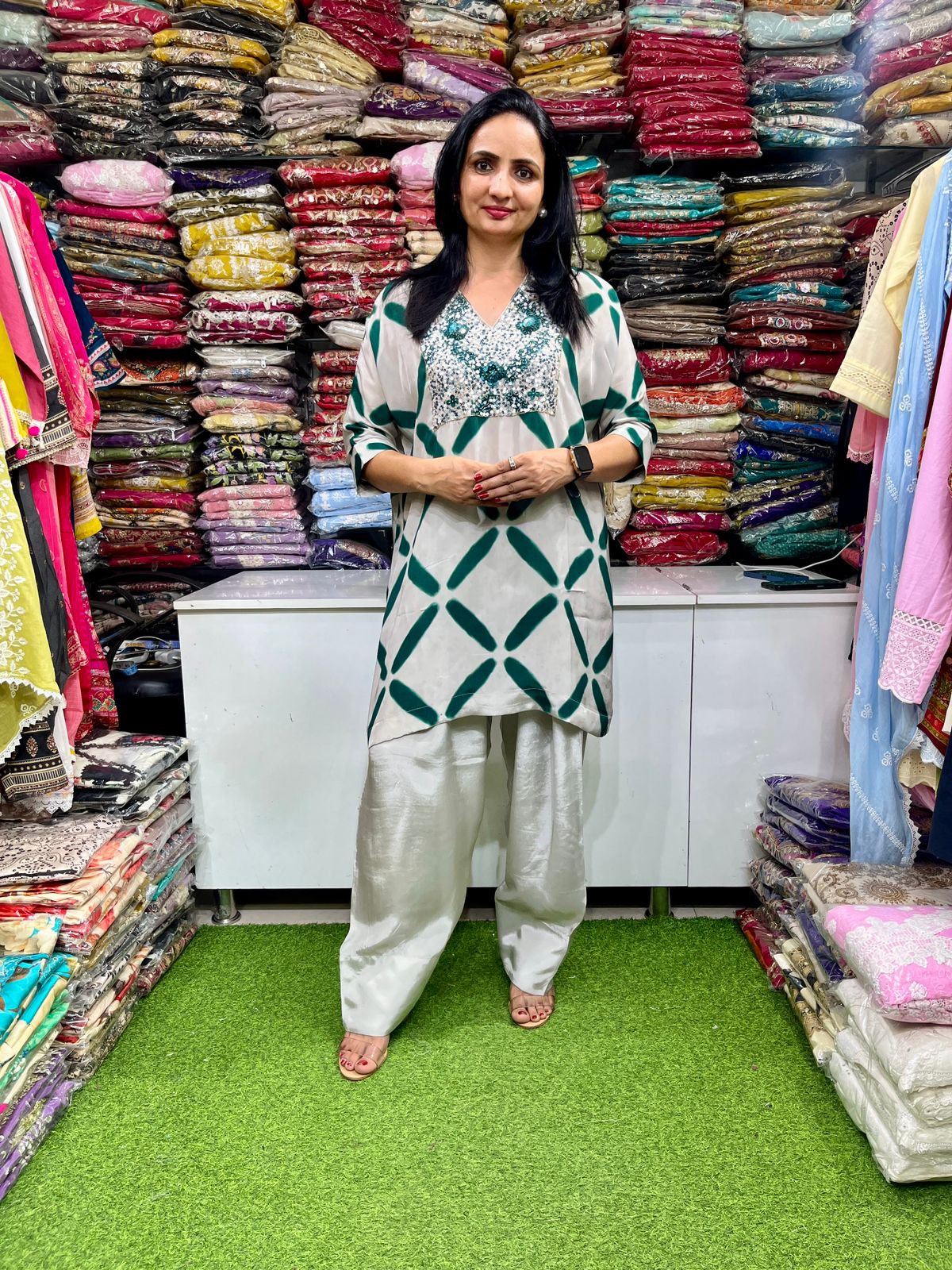 Pure Crape Hand Embroidered Coord with Farshi