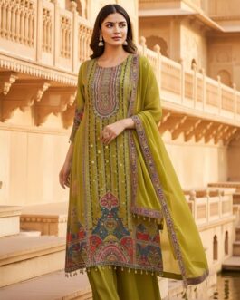 Pure Crape Yellow C Cut Suit Set