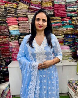 Pure Mal Cotton Chikankari  Anarkali Set