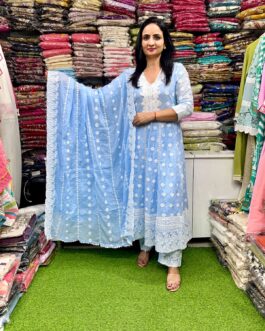 Pure Mal Cotton Chikankari  Anarkali Set