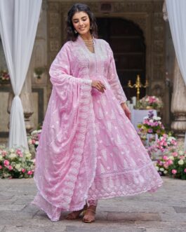 Pure Mal Cotton Chikankari Anarkali Set