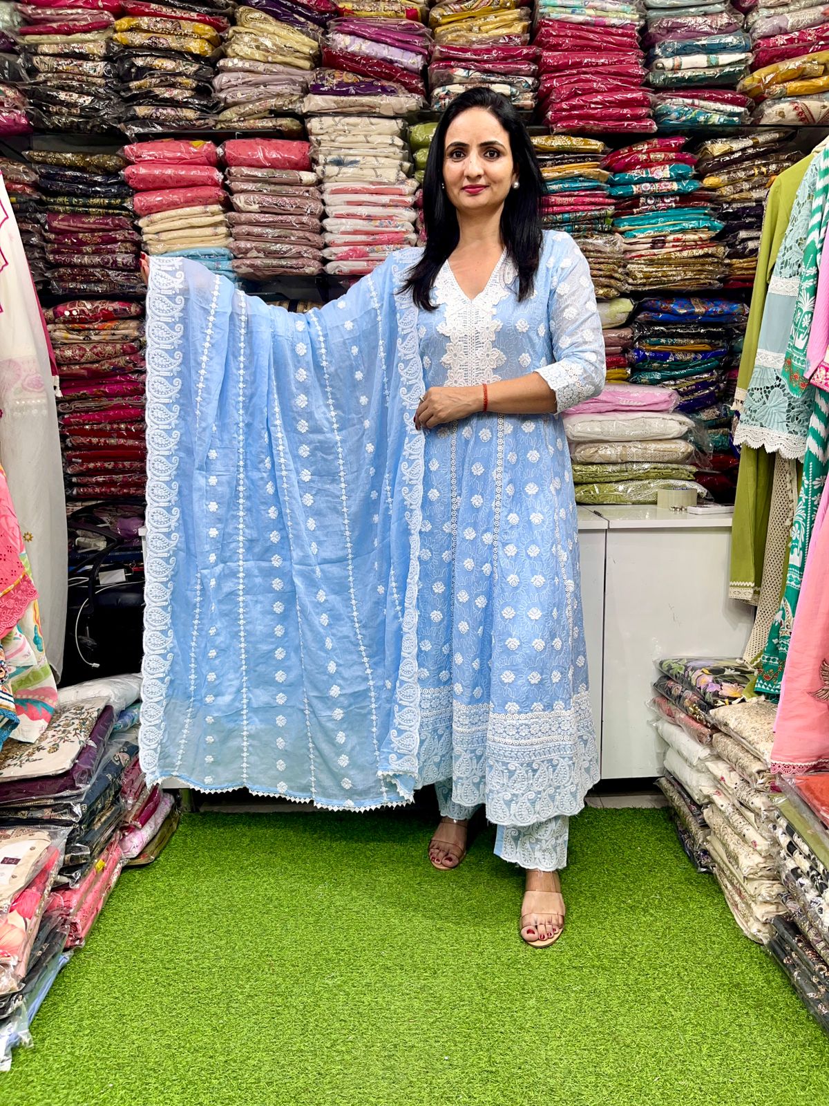 Pure Mal Cotton Chikankari Anarkali Set