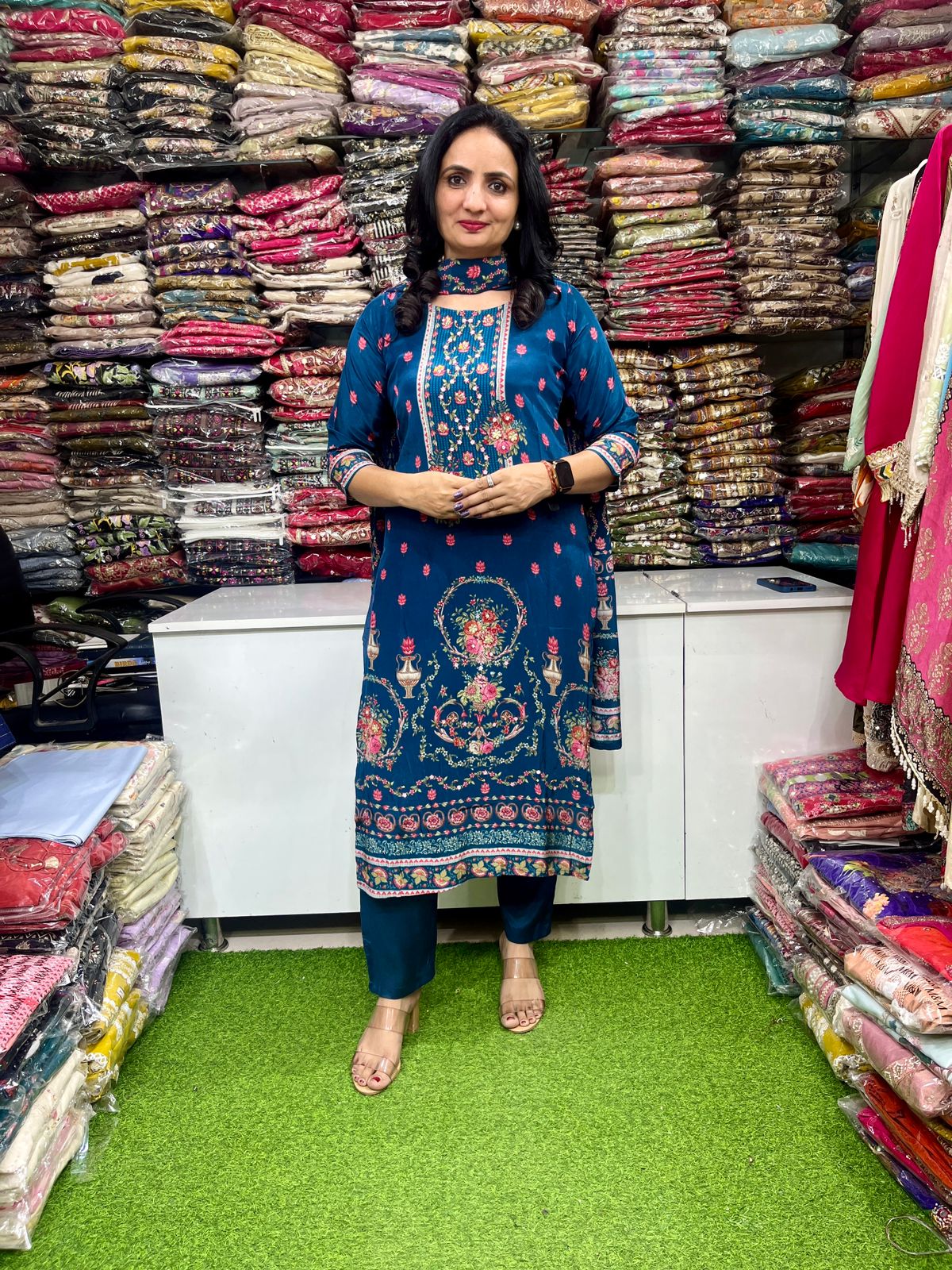 Crape Embroidered Suit Set