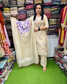 Designer Chandheri Embroidered Suit Set