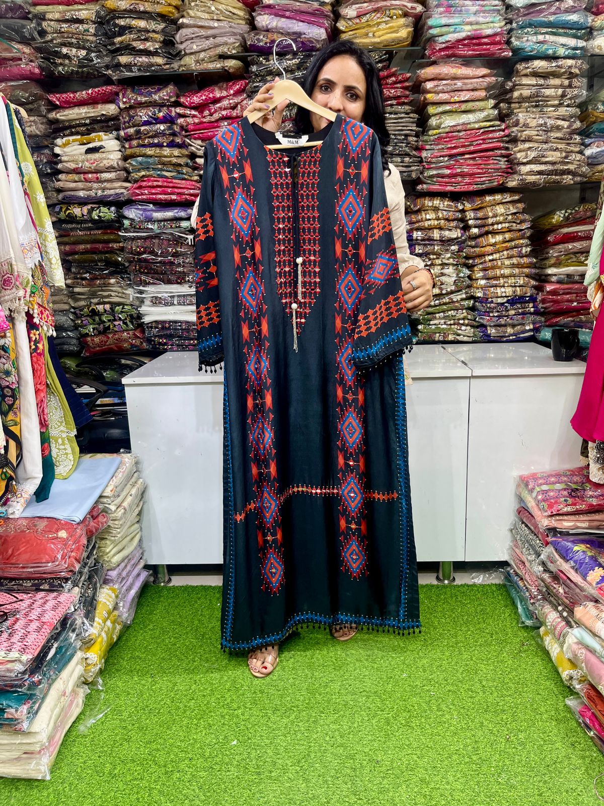 Designer Crape Phiran with Real Mirror Embroidery