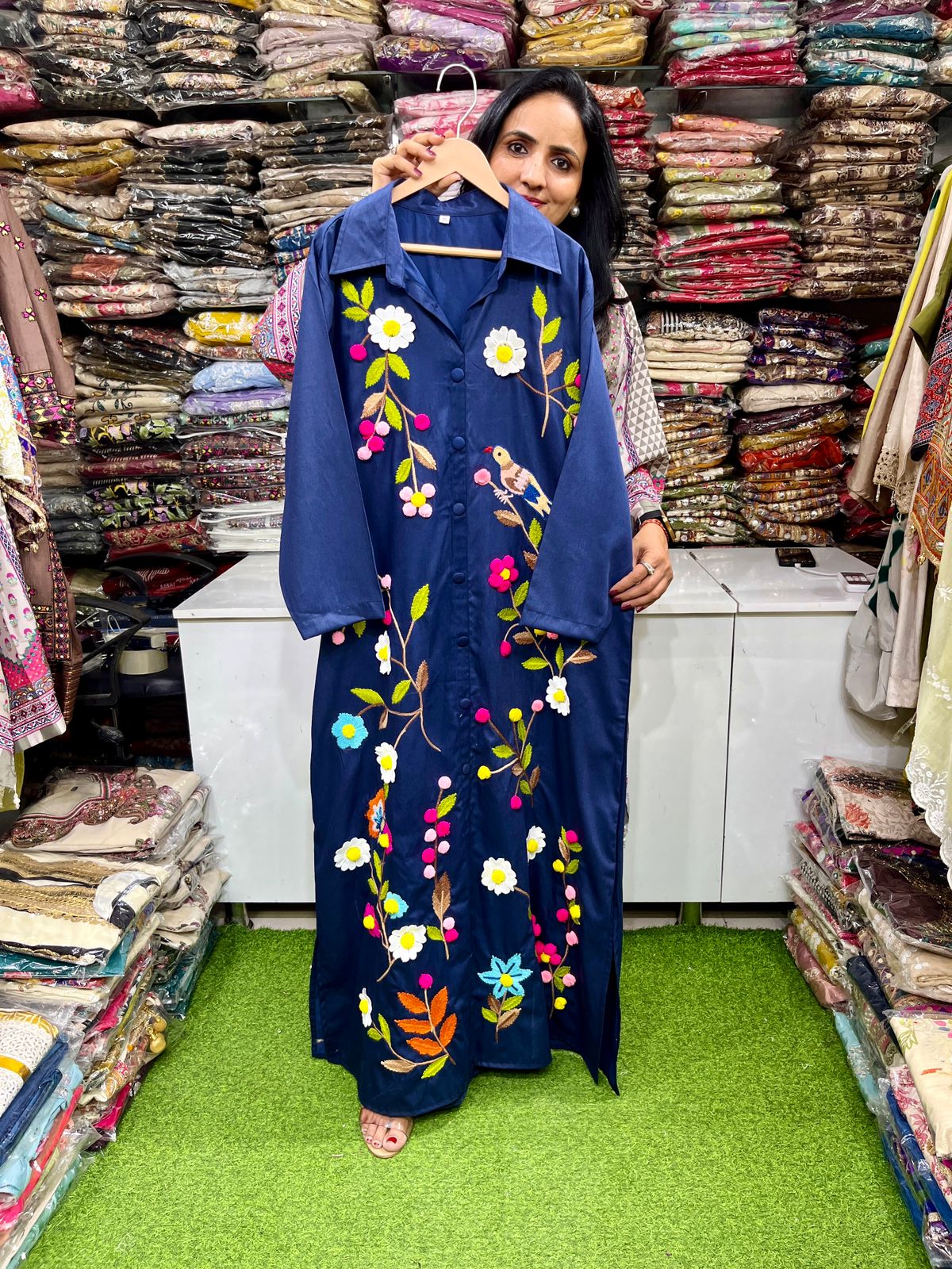 Designer Denim Embroidered Dress