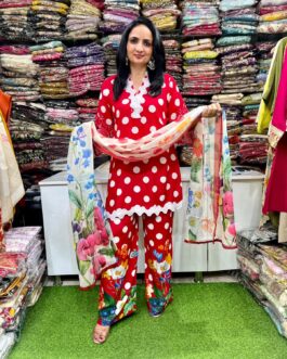 Designer Muslin Polka Suit Set
