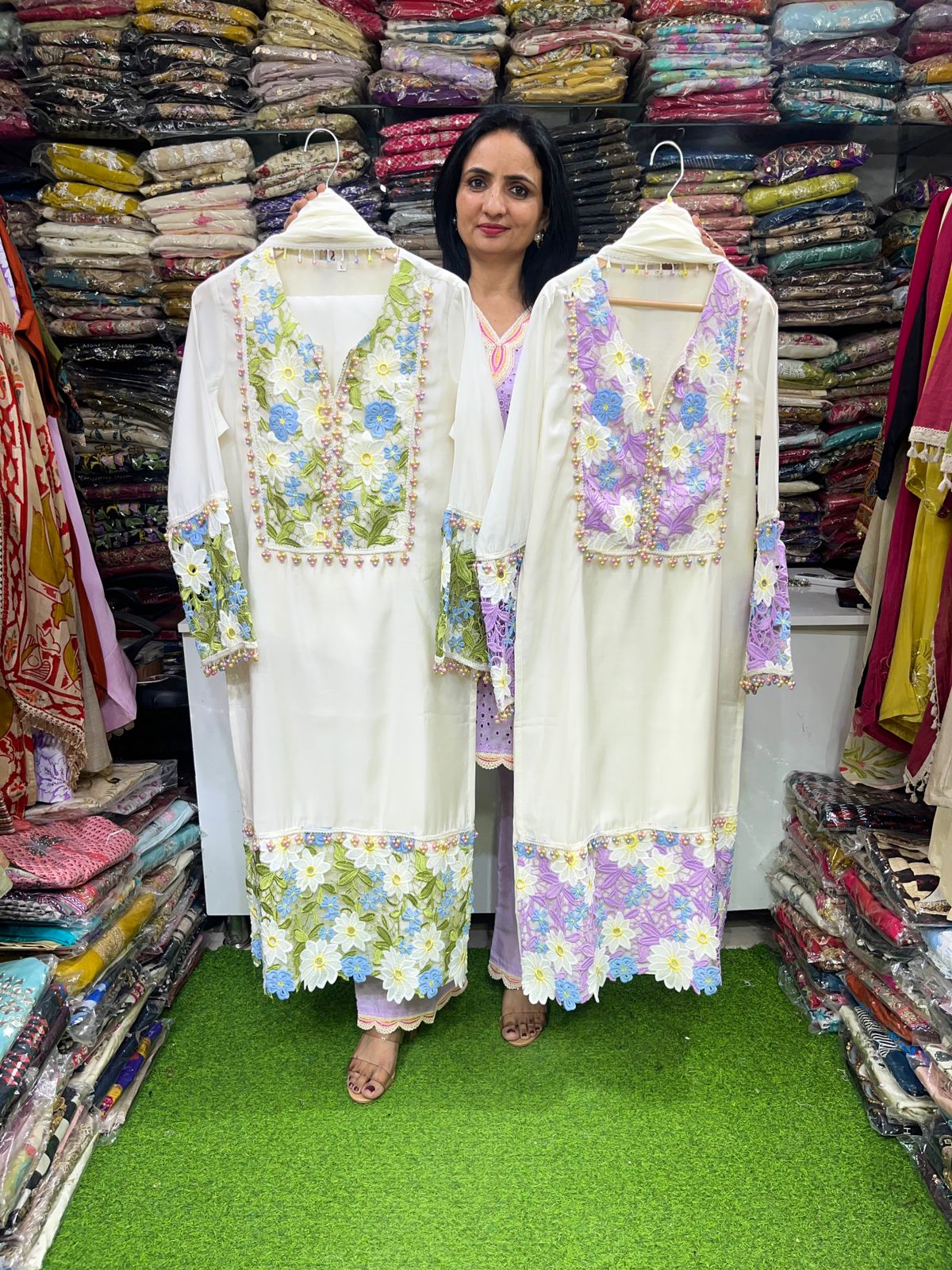 Imported Crape Crochet Suit Set