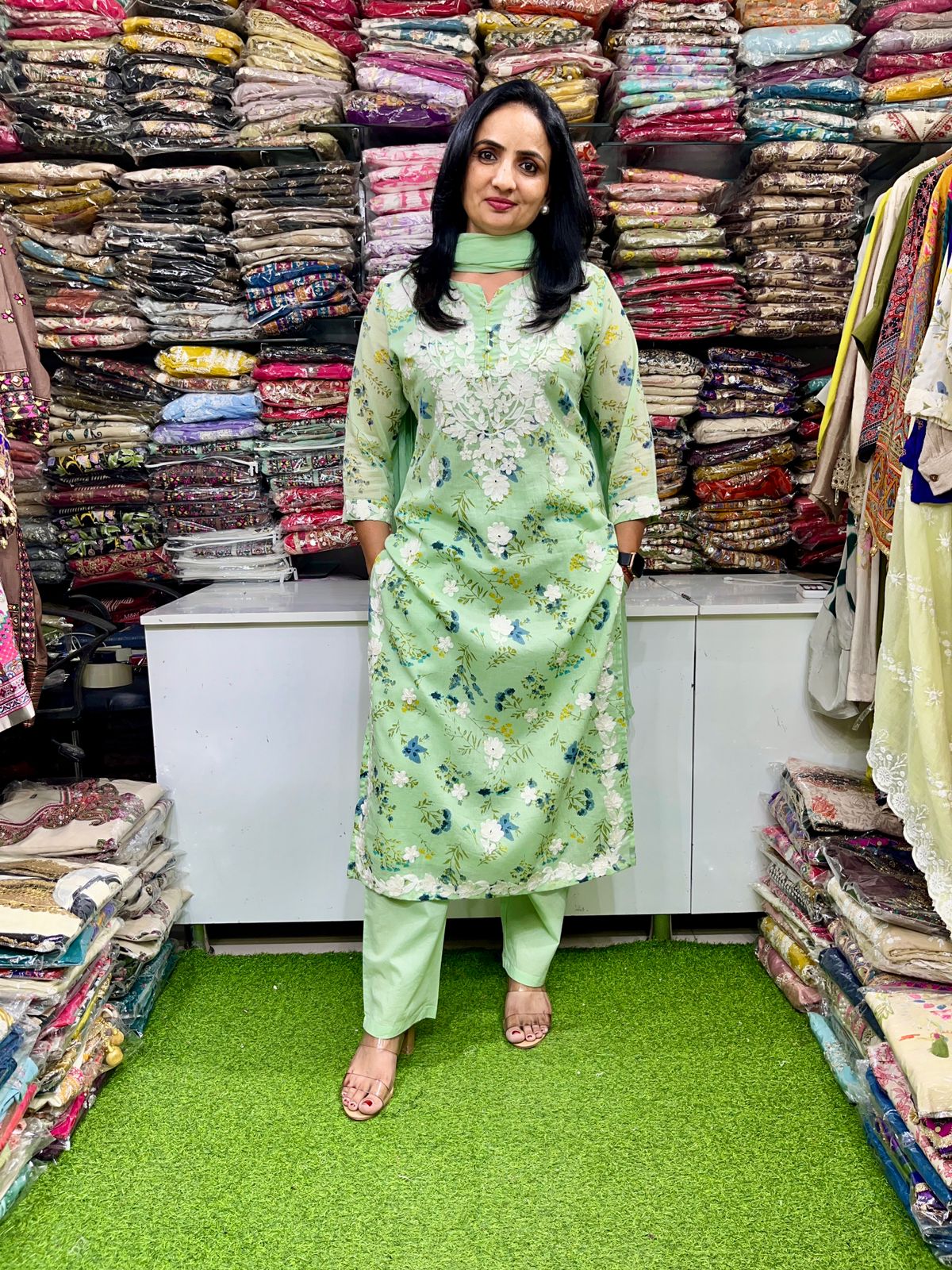 Mal Cotton Straight Suit with Aari Work