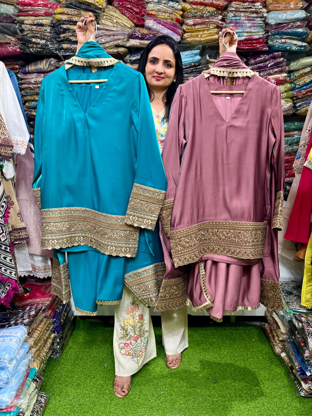 Imported Crape Designer Farshi Suit Set with Embroidery