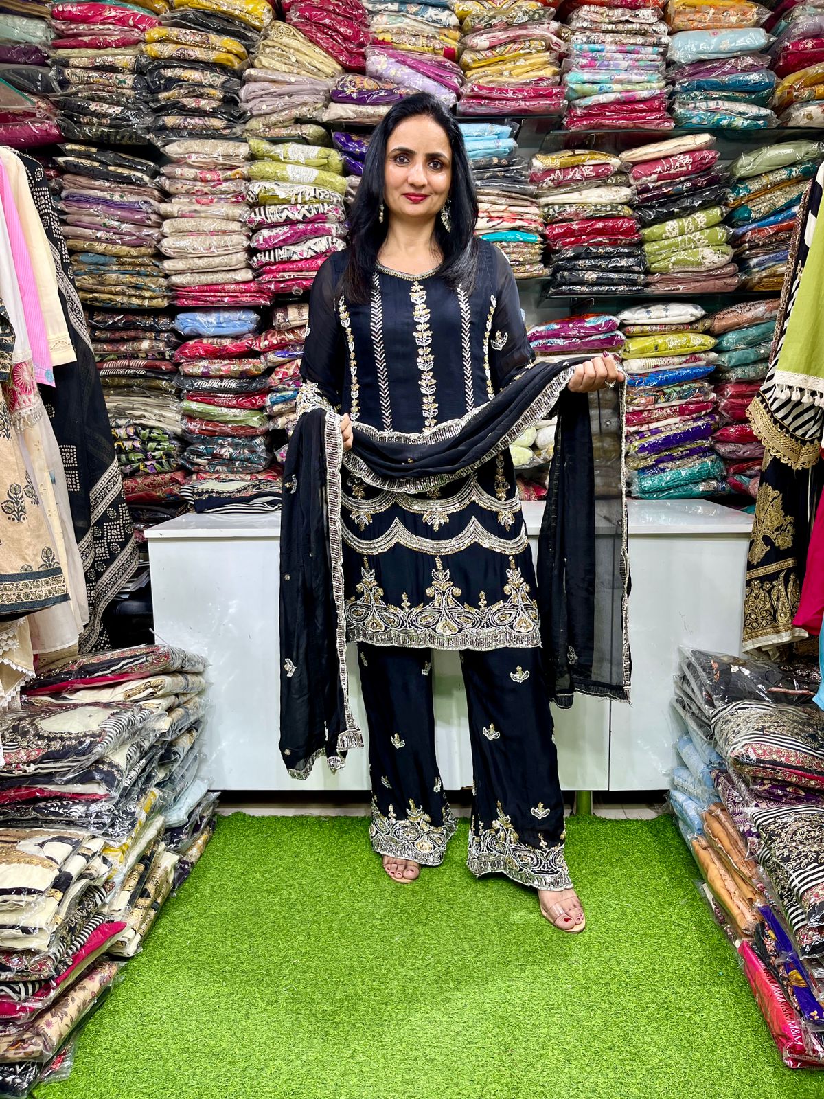 Pure Chinon Hand Embroidered Suit Set