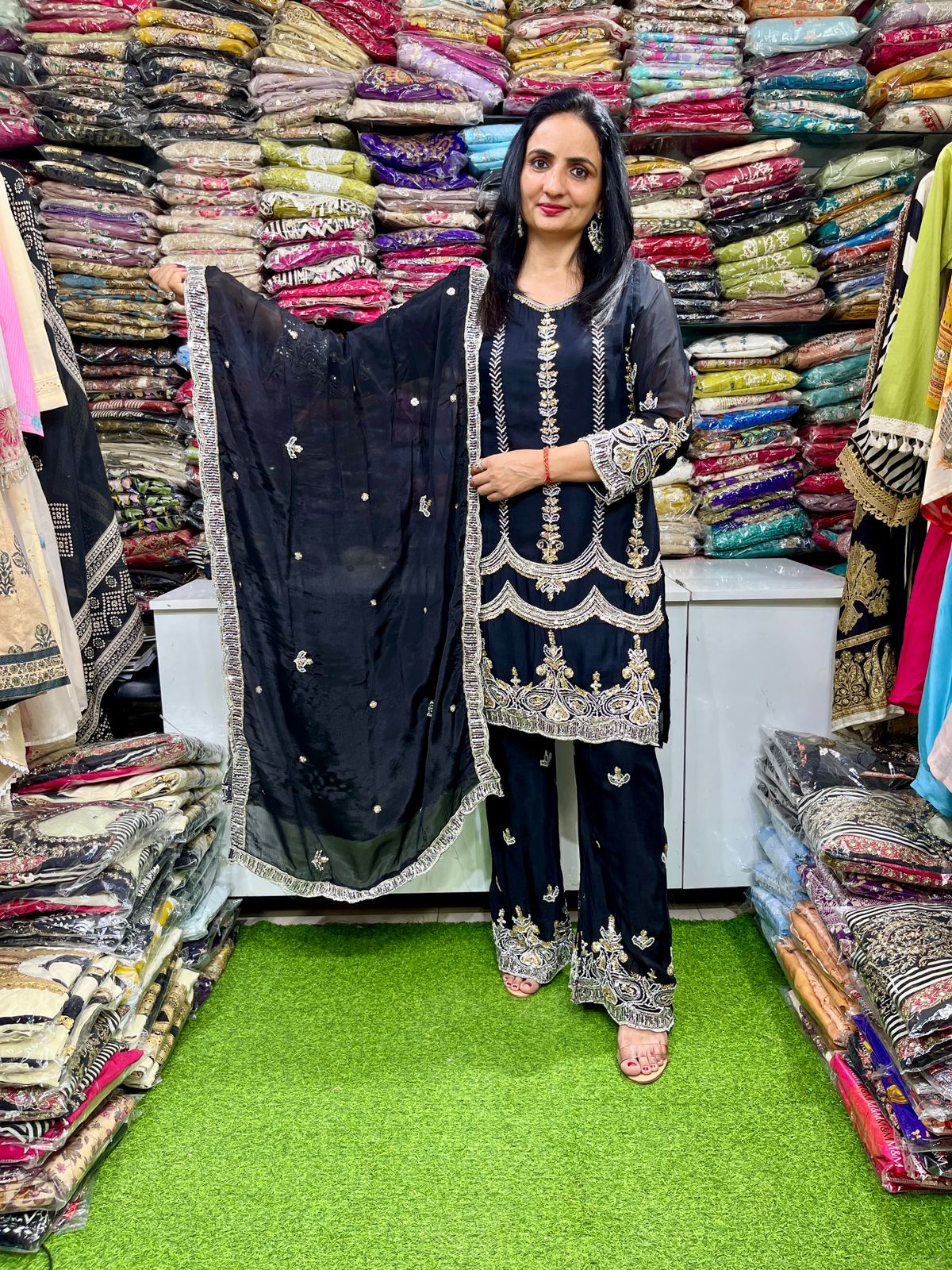 Pure Chinon Hand Embroidered Suit Set